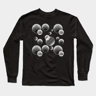 Monochrome geometric pattern with circles and lines.White on black Long Sleeve T-Shirt